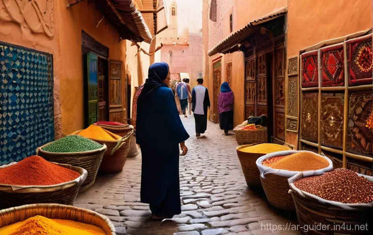 여행안내사 업무 중 흔히 겪는 사례 - **Prompt 1: Authentic Market Discovery in a Moroccan Souk**
"A vibrant, eye-level shot of a trav...