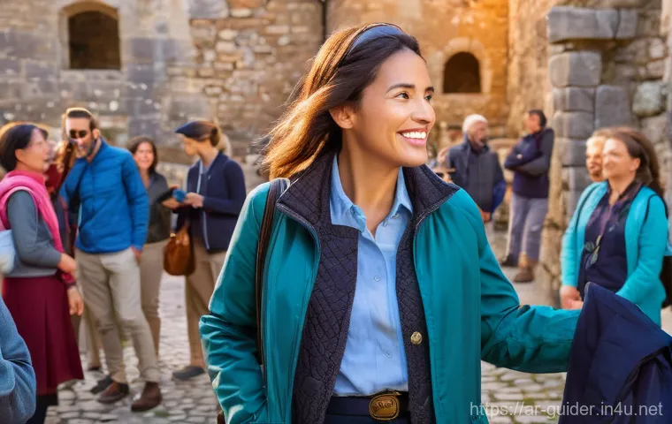 여행안내사 실무 노하우 - **Prompt:** A charismatic female tour guide, dressed in practical yet stylish travel attire (such as...