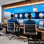 Home 17 여행안내사로서 AI 기술 활용 방법 - A modern travel agency office in a Middle Eastern city, showcasing a diverse team of Arabic-speaking...