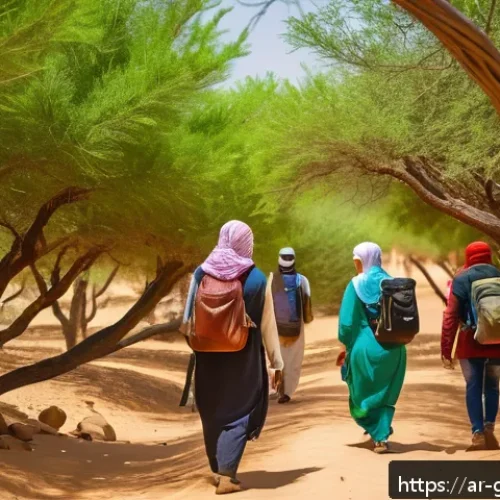 Home 15 여행안내사 직무 중 환경 보호 사례 - A serene guided eco-tour scene in a lush Middle Eastern forest at golden hour, featuring a local Ara...